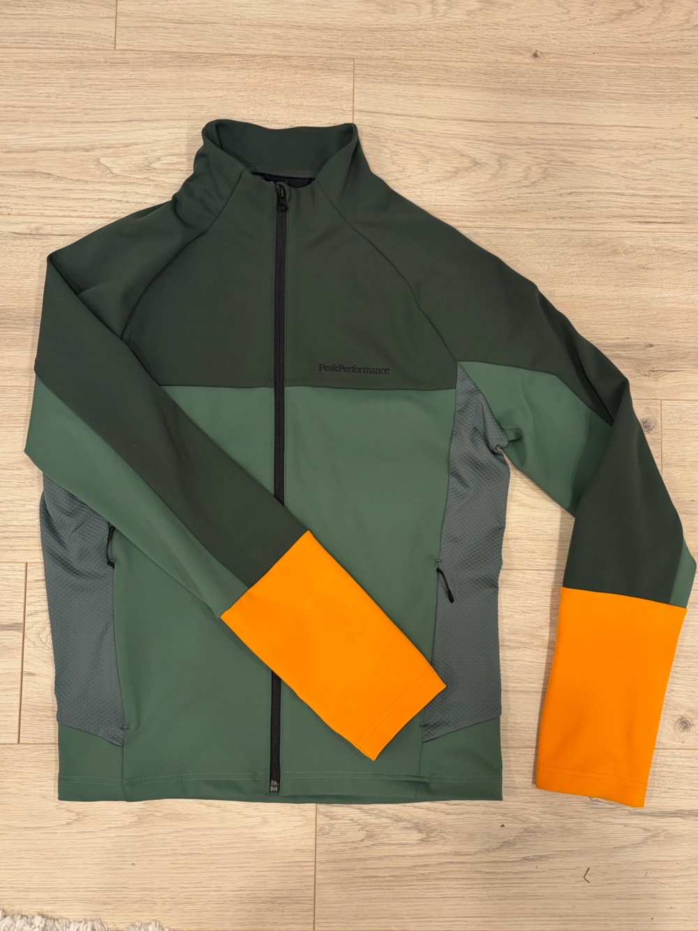 Peak Performance Men's Dark Green Jacket with Orange Cuffs